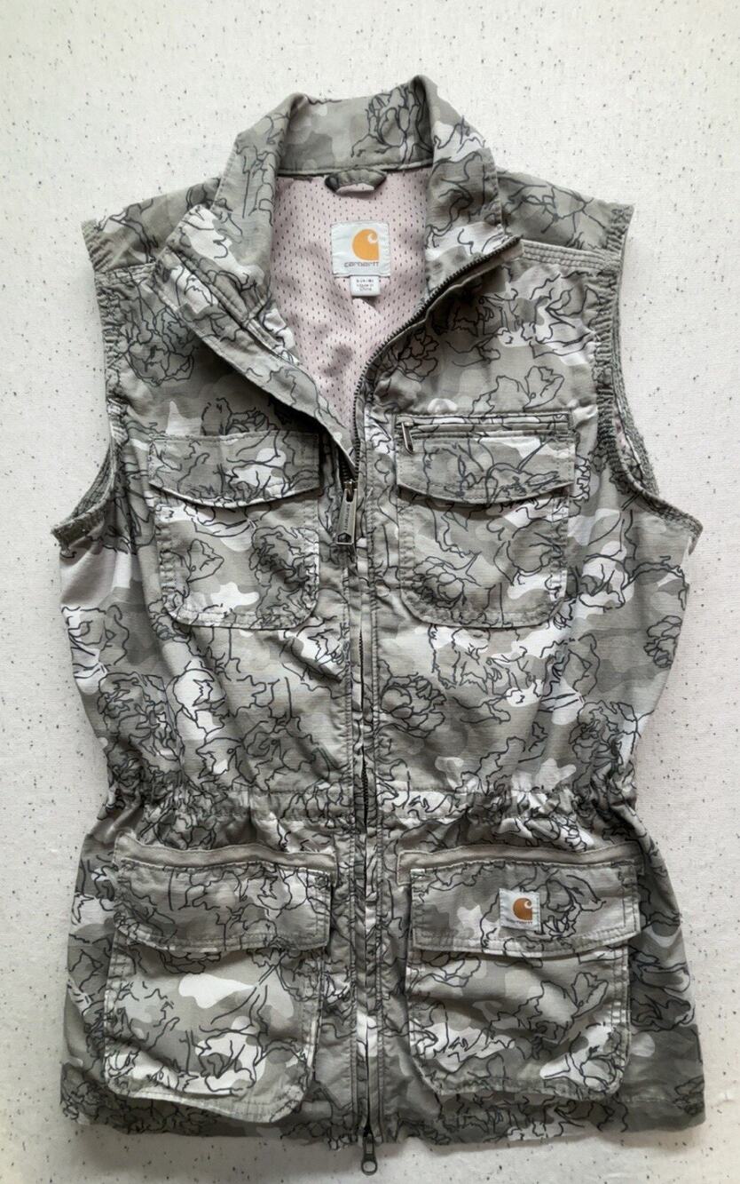 Carhartt Women's El Paso Floral Camo Utility Vest S 4/6 Gray Ripstop Full Zip